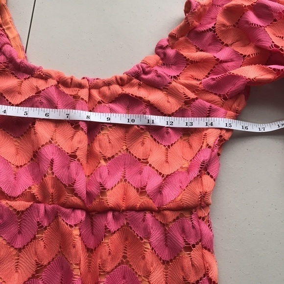 JUDITH March Orange Pink Chevron lace Dress medium - Picture 8 of 12
